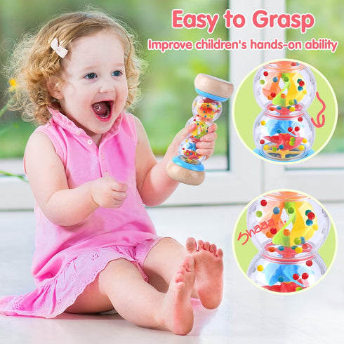 Rainmaker - 7 inch Wooden Rain Stick Montessori Toys for Babies 6-12 Months,Baby Rattle Shaker Sensory Developmental Toy,Raindrops Musical Instrum...